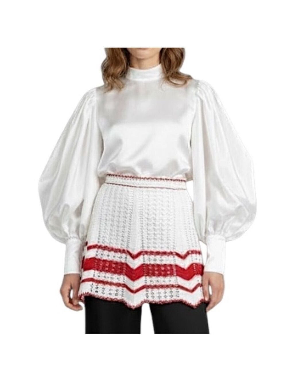 Festive handmade retro crochet red white holiday half apron